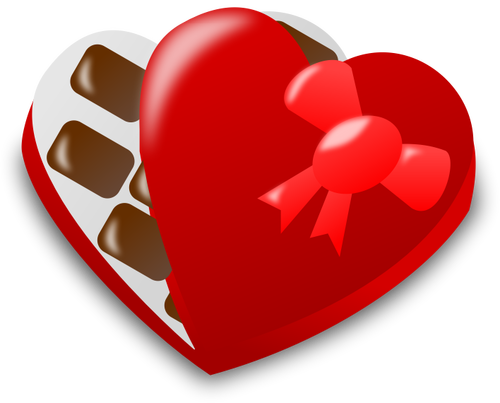 Illustrazione vettoriale di cuore rosso a forma di scatola di cioccolato mezza aperta