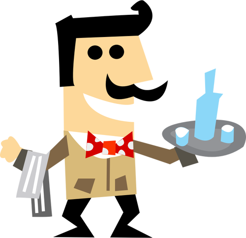 Vector clip art of waiter man with a tray