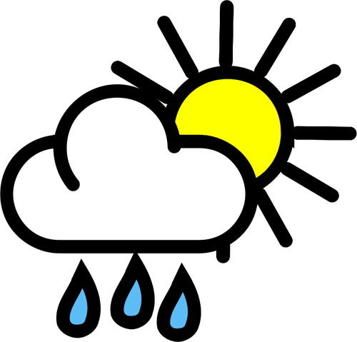 Vector drawing of rain with sunny periods weather color map symbol