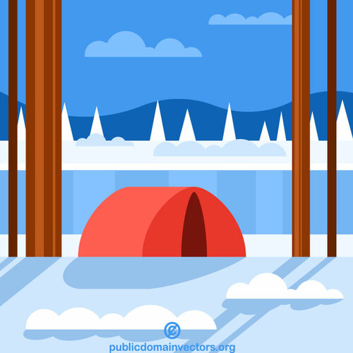 森の中の冬のキャンプ