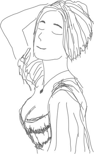 Vector tekening van vrouw pronken haar schouder
