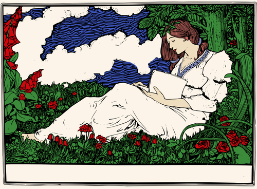 Vector Illustrasjon av kvinne lese en bok i park