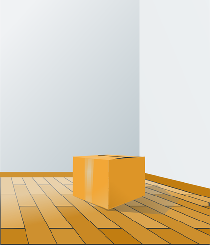 Caja de cartón en una ilustración del vector de piso de madera
