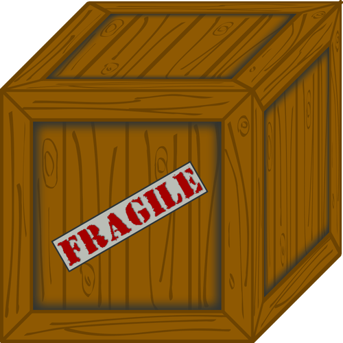 Ilustración 3D vector de un cajón de madera con la etiqueta engomada frágil