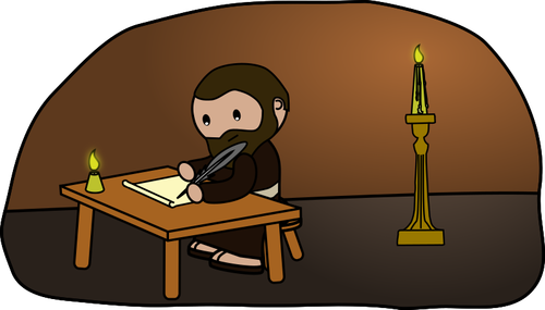 Wektor rysunek brodaty mężczyzna pisanie przy świecach