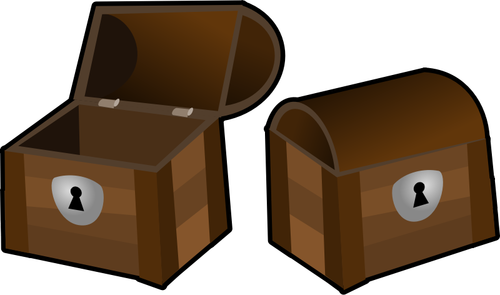 Vector clip art of an open and a closed treasure chest