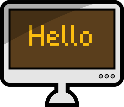 Векторное изображение настольного компьютера с словом HELLO на его экране