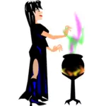 Ведьма с котлом векторное изображение