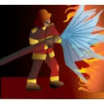 Vector drawing of fire fighter extinguishing a large fire
