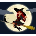 Trendy vrăjitoare pe mătură vector illustration