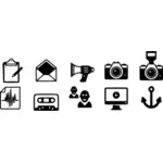 Vektorové ilustrace černobílé komunikační sady ikon