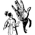 Vector afbeelding van de mens wordt tegengehouden door een gigantische hand