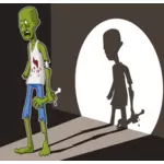 Ilustraţie vectorială a zombie verde în centrul atenţiei