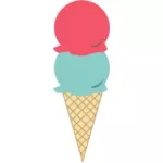 Afbeelding van een ijsje in een cornet met twee primeurs.
