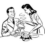 Graphiques vectoriels de femme servir le thé à son homme