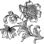 Vektor ClipArt-bilder av blommor i blom i svart och vitt