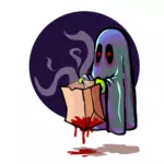 Scary ghost holding bloody bag vector illustration
