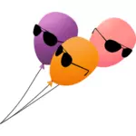 Kolme lentävää ilmapalloa aurinkolaseilla lyijyvektorikuvassa