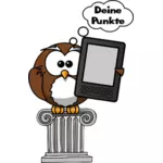 Vector clip art of owl holding an e-reader