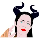 Grafica vectoriala de femeie cu ascuţite coarne coafura culoare