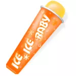 Vector drawing of yellow shaded popsicle in orange packaging with the words: 