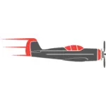 Graphics of propeller airplane in grey and red