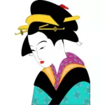 Traurig Geisha mit rotem Lippenstift