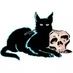 頭蓋骨と黒い猫