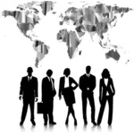 Business people and world map