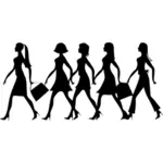 Cinco mujeres caminar silueta