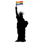 LGBT旗を掲げた自由の女神像