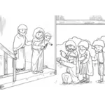 माता पिता के दृश्य के साथ यीशु