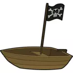 Vector image of single person pirate boat with a flag