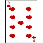 Sembilan dari hati bermain kartu vektor gambar