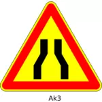 Векторные иллюстрации Дорога сужается впереди временные треугольной дорожный знак