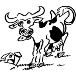 Cow and barn vector clip art