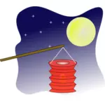 Китайский фонарик на лунном свете векторной графики
