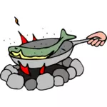 Cucina di pesce su una grafica vettoriale fornello campeggio