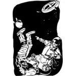 Astronaut dansscene tegen gevaar in Deep Space vector illustraties
