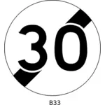 Vector drawing of 30mph speed limitation ends French roadsign