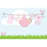 קריקטורה תינוקת תלויים על חבל הכביסה בחוץ