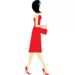 Wanita mengenakan gaun merah dan sepatu hak tinggi