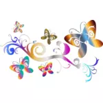 矢量图像的蝴蝶与花朵装饰壁纸