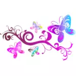 Colorful flourish with pink butterfly illustration