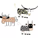 Vektorové grafiky zdobené kreslenými krávy set