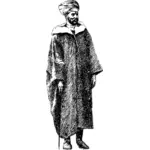 Gráficos vectoriales de hombre con capa y turbante en blanco y negro