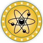 Vector drawing of atomic badge set in gold