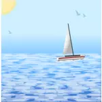 Scène de la mer avec illustration vectorielle de planche à voile bateau