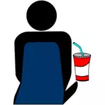 Pessoa com refrigerante no ícone vector do cinema