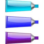 Cyan, blue and purple colour tubes
